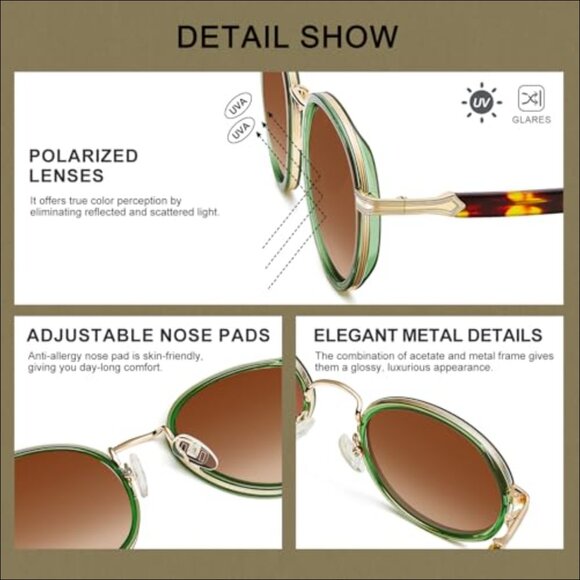 Acetate-Metal Frame Round Sunglasses Polarized UV Protection main image 6